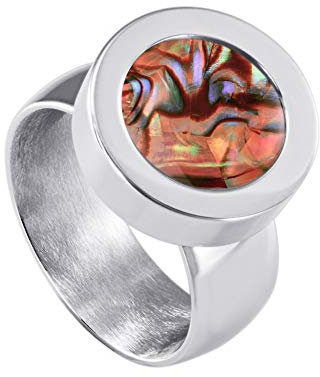 Quiges Glänzendes Silber Edelstahl Ring 12mm Mini Coin Halter Wechselring und Austauschbar Rot Abalone Muschel Coin in Größe 19mm