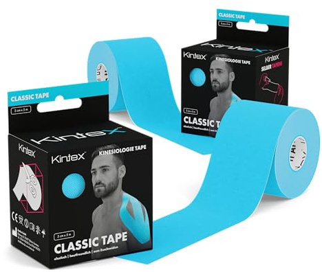 Kintex 2 Rollen Kinesiologie Tape Classic, 5 cm x 5 m, hautfreundliches & wasserfestes Kinesiologie Tape, Physio Tape, Medizinisches Tape (Blau)