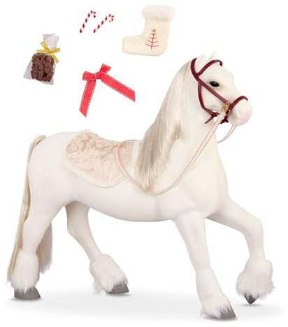 Our Generation BD38025C1Z Pferd – Puppenzubehör für 46 cm Puppen mit Zaumzeug, Satteldecke, Futter und mehr – Weißes Ross, Spielzeug für Kinder ab 3 Jahren, BD38025Z