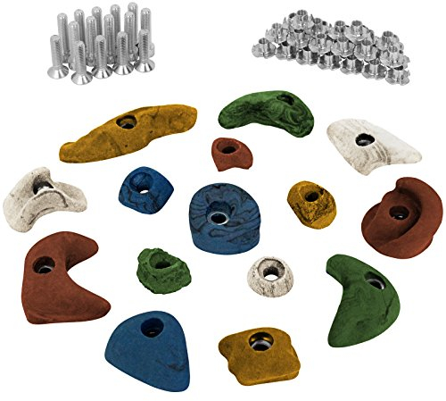 ALPIDEX 15 Klettergriffe | Starterset | Inklusive Schrauben, Einschlagmuttern | Klettersteine | Größen L, M, S | Verschiedene Formen Größen | Klettergriffset, Farbe:bunt