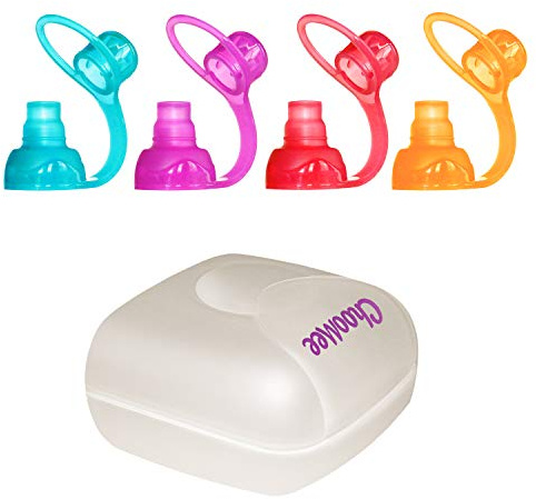 ChooMee SoftSip Food Pouch Tops | 4 Colors + White case | Prevent Spills and Protect Childs Mouth