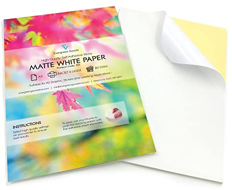 Evergreen Goods A4 Klebeetiketten weiß matt, selbstklebend, 10 Blatt | Etikettenpapier für Tintenstrahl- & Laserdrucker, bedruckbare Aufkleber, Schneideplotter-geeignet, selbstklebende Rückseite