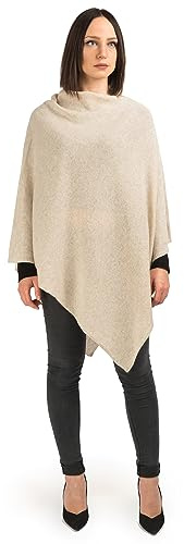 Dalle Piane Cashmere Poncho för damer, 100% kashmir, Made in Italy, elegant och mjuk, en storlek, Färg: Beige