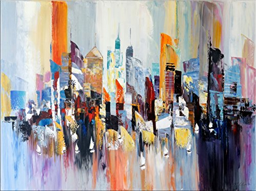 Kunst & Ambiente - Abstraktes Bild - New York Gemälde - Wandbild - Colorful Skyline - Martin Klein - Abstraktes Ölgemälde kaufen - Acrylbilder Kaufen - Big Apple - 120cm x 90cm