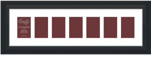 Craig Frames 21834700BK 10 by 35-Inch Black Picture Frame, Single White Collage Mat with 7-4 by 6-Inch Openings