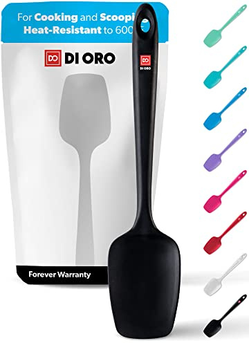 DI ORO® - Espátula cuchara de silicona - Resistente al calor hasta 315ºC - Diseño sin costuras - Silicona antiadherente de calidad profesional con tecnología interna en acero inoxidable reforzado