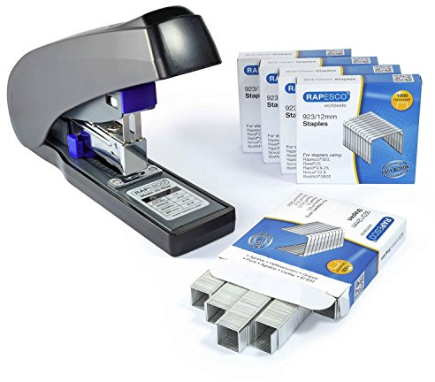 Rapesco 1277 ECO Hefter-Set X5-90ps Blockhefter, 90 Blatt Heftleistung, und 5000 Stück 923/12mm Heftklammern, Schwarz/Violett