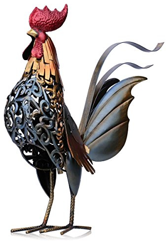 TOOARTS Scultura di Gallo in Ferro Intagliato a Mano, Regali di Artigianato d'Arte Decorativa per la Casa e il Patio, Disegni di Coda Deformabili