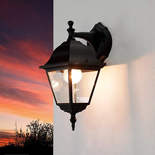 Wandaußenleuchte Glas Aluminium Schwarz IP44 Outdoor B:15 cm E27 hängend Landhaus Wandlaterne Terrasse Garten TIROL