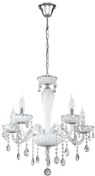 EGLO Pendelleuchte Carpento, 5 flammiger Kronleuchter Vintage, Shabby Chic, Hängelampe aus Stahl und Glas in Chrom, Weiß, Esstischlampe, Wohnzimmerlampe hängend mit E14 Fassung
