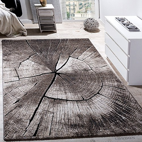 Paco Home Edler Designer Teppich Wohnzimmer Holzstamm Baum Optik Natur Grau Braun Beige, Grösse:80x150 cm