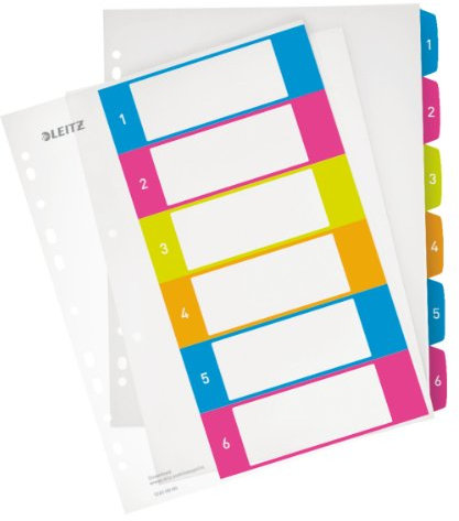 Leitz 12420000 WOW Zahlen Plastikregister (Polypropylen, 1-6, A4, 6 Blatt) farbig