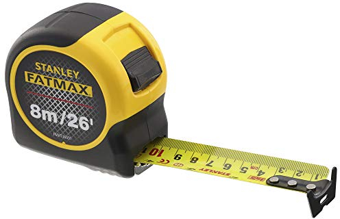 STANLEY FATMAX 8m/26' Tape Measure, Blade Armour Coating, 3.3m Standout, Magnetic Hook End, 0-33-726