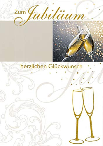 bsb Karte zum Jubiläum - Karte Jubiläum mit Sektgläser-Motiv - liebevolle Karte zum Dienstjubiläum oder Firmenjubiläum - Glückwunschkarte Jubiläum - Karte Jubiläum in A4 in 21 x 29,7 cm