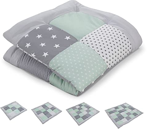 ULLENBOOM Krabbeldecke für Baby 100x100 cm, 100% OEKO-TEX Materialien, Made in EU, Dick & weich gepolstert, Mint Grau - ideal als Babydecke, Laufgittereinlage & Spieldecke Baby