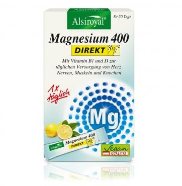 Alsiroyal Magnesium 400 DIREKT Sticks – hochdosiert 400 mg Magnesiumcitrat | und -oxid · direkt ohne Wasser · nur 1 Stick täglich · Vit. B1 & pflanzliches D3 · vegan mit natürlichem Zitronenfruchtpulver