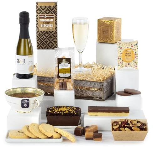 Virginia Hayward Hamper Tea and Bubbles - Father's Day Hampers & Gourmet Gifts with Nibbles, Treats, Tea and Prosecco - Luxurious Gifts
