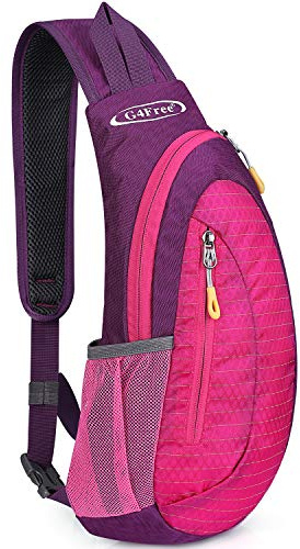 G4Free Lätt bröstficka Sling Axel ryggsäckar trevlig axelväska triangel pack ryggsäck för vandring cykling resor eller multifunktionell dagväska, Rosa och lila, S, Cross-Body-Bags