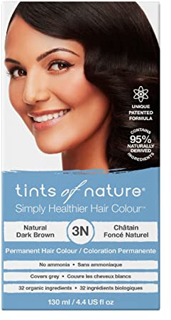 Tints of Nature 3N Natural Dark Brown Permanent Hair Dye, Natürliches Dunkelbraun Permanente Haarfarbe, pflegt das Haar und deckt Grau ab, ammoniakfrei, 130 ml