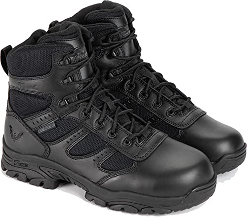 Thorogood Deuce 6” Waterproof Side-Zip Black Tactical Boots for Men and Women with Full-Grain Leather, Soft Toe, and Slip-Resistant Outsole; BBP & EH Rated, Black - 10.5 W