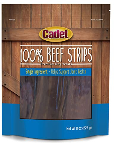 Cadet 100% Beef Strip Long Lasting Chews for Dogs, Single Ingredient Beef Esophagus Dog Treats, Natural High Protein Rawhide Alternative for Small & Large Dogs, 8 Ounce