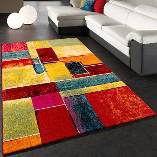 Paco Home Tappeto Salotto Moderno Soggiorno Pelo Corto Moderno Vintage Motivo Astratto Colorato, Dimensione:120x170 cm, Colore:Multicolore