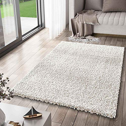 VIMODA Teppich Prime Shaggy Hochflor Einfarbig Weiss Creme Weich für Wohnzimmer, Schlafzimmer, küche, Maße:120x170 cm