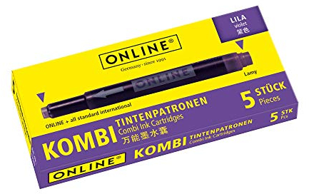 Online double-sided pen ink cartridges, universal pen refills, compatible with all common fountain pens, even Lamy pens - 5 spare cartridges - colour lilac, 17143/12
