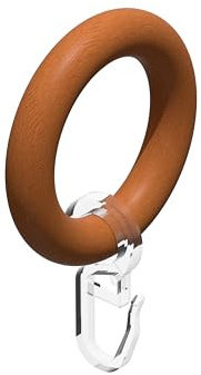 INTERDECO Gardinenstangen Gardinenringe, aus Holz, Kirschbaum lackiert, Rundringe mit Faltenhaken für Vorhangstangen 20 mm, Ringe in 48 x 32 mm, Typ 1120508, 10 Stück