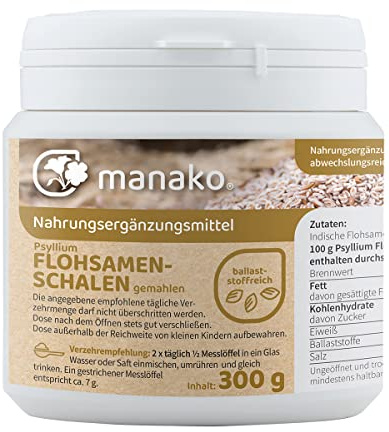 manako Flohsamenschalen, fein gemahlen, prebiotisch, 300 g Dose