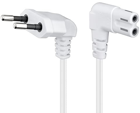 Goobay 97357 Euro anslutningskabel vinklad på båda sidor; 5 m, vit, eurokontakt (typ C, CEE 7/16) > enhetsuttag C7