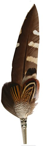 Breiter Pluma Auténtica para Sombrero Broche Plumas de Faisán Dorado Pato - Hecho a Mano - Accesorio de Sombrero Tradicional - Incluye Funda Metálica - 16 x 3 cm