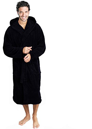 Accappatoio in tessuto di spugna e morbido cotone, adatto per il bagno, con cappuccio, colore: nero blu Black