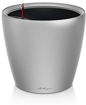 LECHUZA CLASSICO Premium LS 21 argento metallizzato 16028 | Interni, esterni, foro di drenaggio, plastica di qualità, resistente al gelo, indicatore del livello dell'acqua