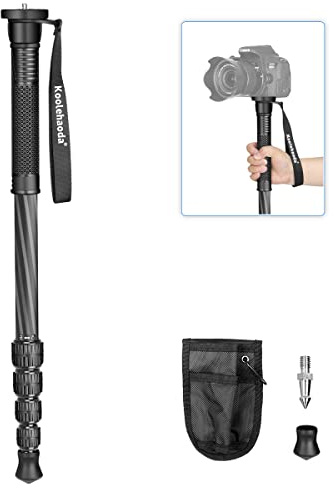 Koolehaoda Carbon Fiber Monopod, 5 Sections 166cm / 65 inch Adjustable Portable Stand with Carrying Bag,up to 7kg / 15.43lbs