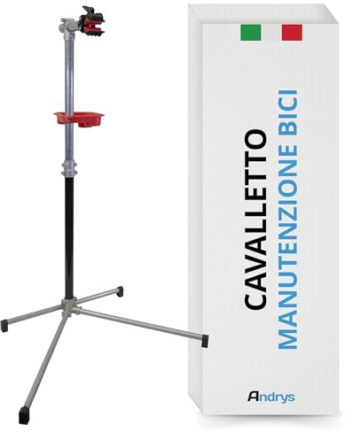 ANDRYS - Cavalletto per Riparazione Bici, Supporto per Manutenzione Bicicletta in Alluminio, con Vassoio Porta Utensili, Regolabile, Leggero, Portatile, Nero e Grigio