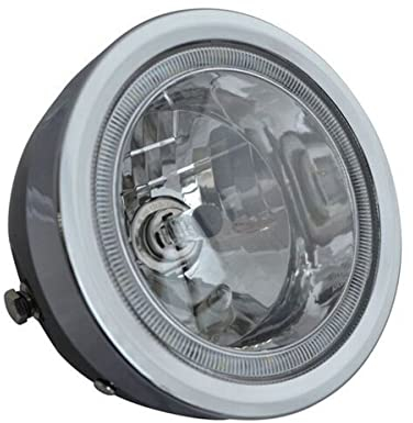 Alchemy Parts Motorcycle Halogen Headlamp Headlight with Chrome Bezel and LED Halo Ring 6.5 inch 12V 35W for Custom Street Bike Café Racer Scrambler