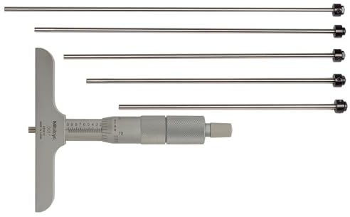 Mitutoyo 129-132 Tiefenmessschraube mit Stab-Messeinsätzen, 0-6 Zoll