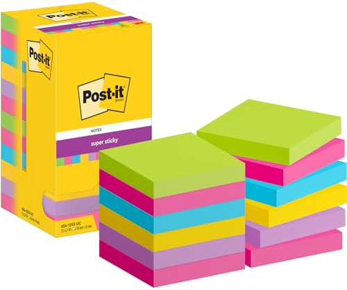 Post-it Super Sticky Notes, 12 Blöcke (1080 Blatt), 76 mm x 76 mm | Selbstklebende Haftnotizen mit Stärkerer Haftung, Klebezettel für Bürobedarf, Erinnerungen & To-Do-Listen; Repositionierbar