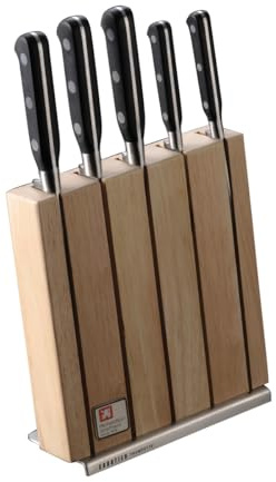Richardson Sheffield SABATIER TROMPETTE Messerblock, inkl. Messer-Set, Gemüsemesser, Allzweckmesser, Kochmesser, Schinkenmesser & Brotmesser, Braun/Silber | Braun/Silber, Kunststoffgriffe, Gemüse, Allzweck, Kochen, Transchieren, Brot, spülmaschinenfest, rostfrei, langlebig