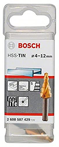 Bosch Professional Stufenbohrer HSS-TiN mit 3-Flächen-Schaft (Ø 4-12 mm, 5 Stufen)