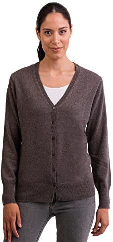 CASH-MERE.CH Rebeca | Cárdigan | Chaqueta de Punto de Cuello en V para Mujer 100% De Cachemira (Gris/Taupe Mélange, XL)