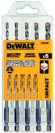 Dewalt multi-purpose drill bit, set of 5 pieces DT60099-QZ shock-proof, pack of 1, silver