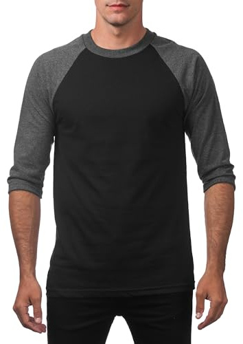 Pro Club Men's 3/4 Sleeve Crew Neck Baseball T-Shirt, Black/Charcoal, Medium