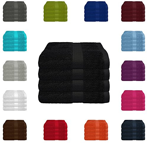 BaSaTex - 4er Pack Handtuch Set für Haushalt & Gäste - Frottee-Handtücher mit Aufhängeschlaufe aus weicher Baumwolle in 50x100cm - Waschtücher für Bad Öko-Tex Made in Green - Schwarz