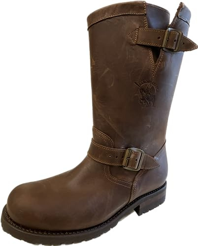 Sancho Boots Cowboydtiefel Westernstiefel Bikerboots Motorradstiefel 5659 Braun mit Profilsohle