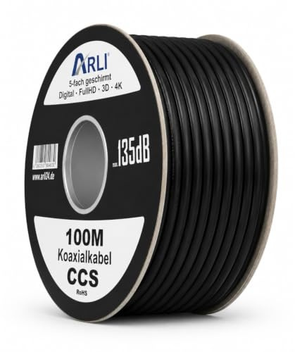 100 m cavo coassiale ARLI Nero 135 db SAT acciaio rame HD Satkabel CCS cavo coassiale 4 K 3d