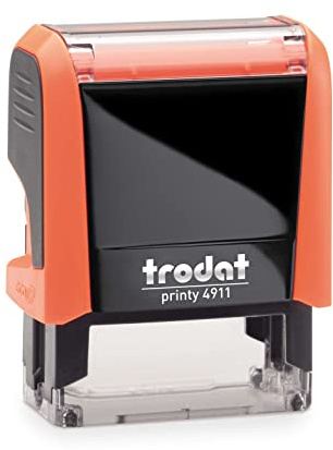 Trodat Printy 4911 – neon orange – med personlig namnstämpel i önskad text – designa online, adressstämpel eller textstämpel – 38 x 14 mm – 4 rader, högkvalitativ stämpel till superpris