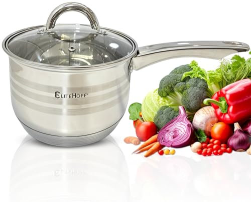 EliteHoff Stielkasserolle 7-Lagen Edelstahl Kasserolle mit Deckel, Kochtopf Induktion, Topf für alle Herdarten, Spülmaschinenfest (2.1L - 16 cm)