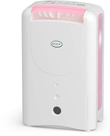 EcoAir DD1 Classic MK6 Pink Desiccant Dehumidifier | Electronic Control | 7.5 L/Day | Quiet 34dBA | Ioniser | Silver Filter | Laundry | Timer | 6Kg | Economy Mode | Home Garage Basement Boat